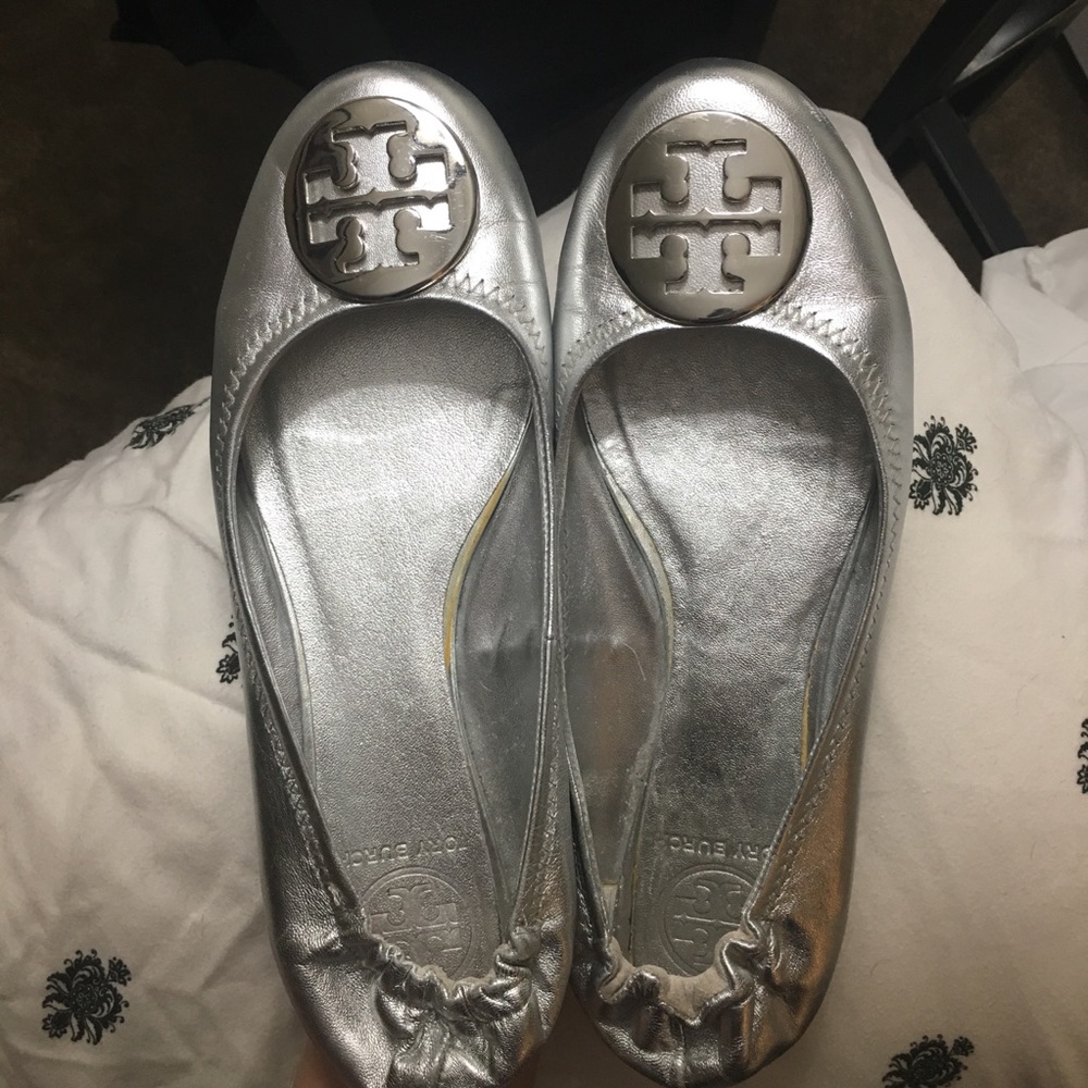 Tory Burch Flats, Silver, Size 9